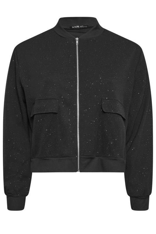 YOURS Plus Size Black Glitter Formal Bomber Jacket | Yours Clothing 6