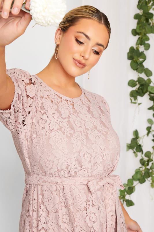 YOURS LONDON Plus Size Curve Light Pink Floral Lace Skater Dress | Yours Clothing  4