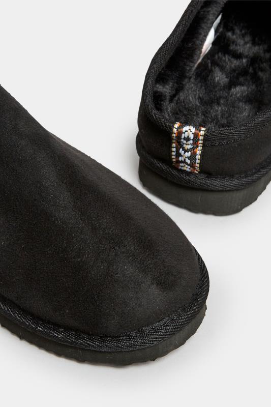 Black Faux Fur Lined Mule Slippers In Wide E Fit | Yours Clothing 5