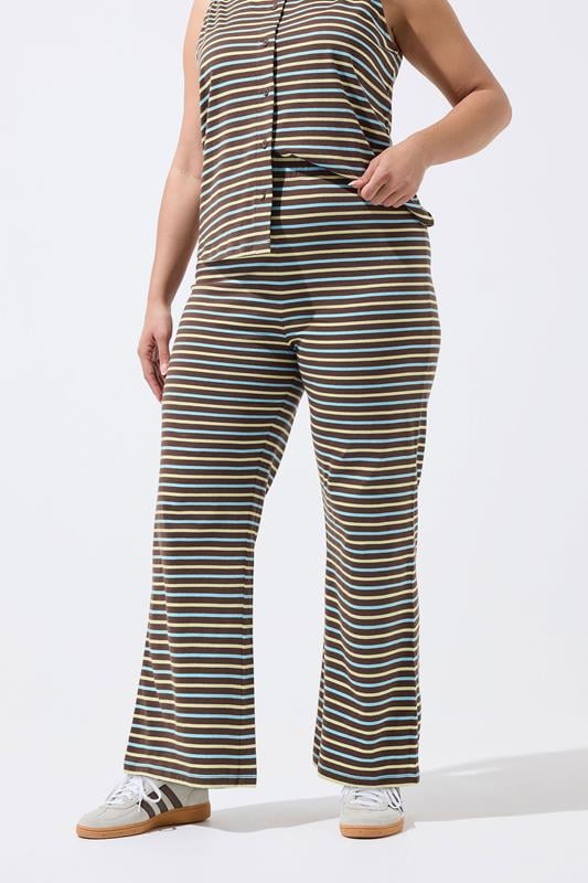 LIMITED COLLECITON Plus Size Brown Striped Wide Leg Trousers | Yours Clothing 1