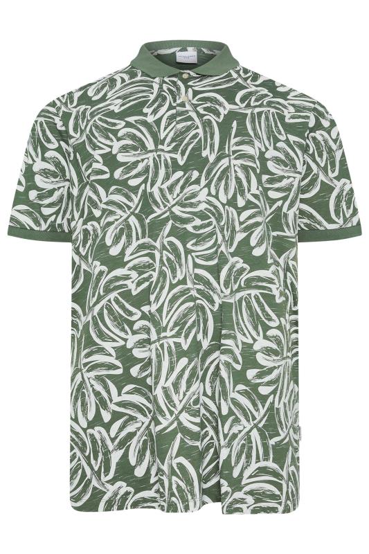 JACK & JONES Big & Tall Green Tropical Print Short Sleeve Polo T-Shirt | BadRhino 4