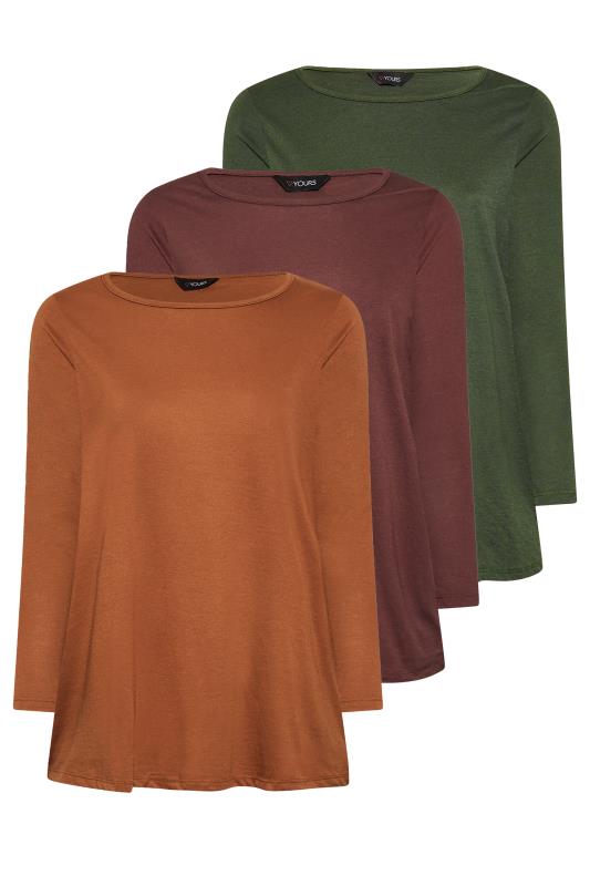 3 PACK Plus Size Brown & Green Long Sleeve T-Shirts | Yours Clothing 8