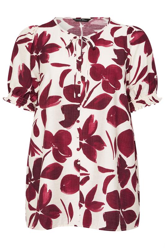 EVANS Plus Size Red Floral Tie Neck Blouse | Evans 6
