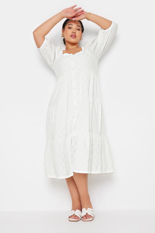 YOURS Plus Size White Broderie Anglaise Button Front Dress | Yours Clothing 3