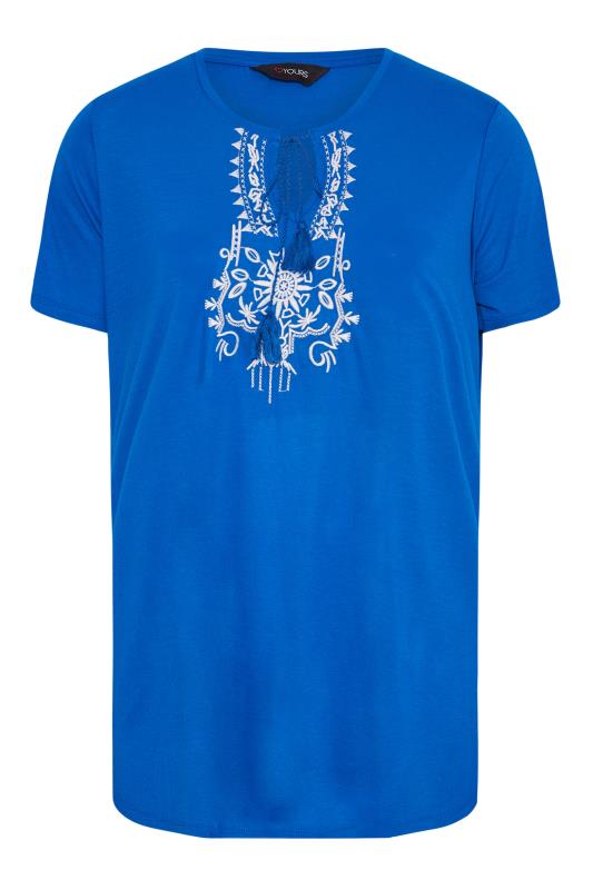 Curve Cobalt Blue Aztec Embroidered Tie Neck T-Shirt_X.jpg