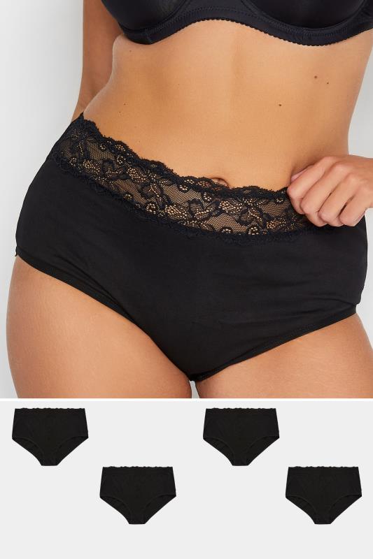 4 PACK Black Lace Trim High Waisted Full Briefs  | Yours Clothing 1