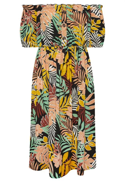 YOURS Plus Size Black Tropical Print Bardot Midaxi Dress | Yours Clothing 6