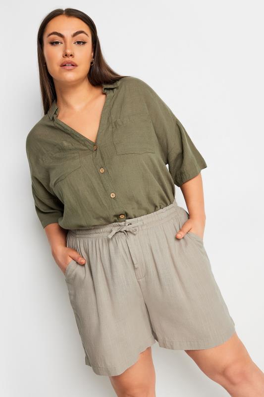 YOURS Plus Size Natural Brown Linen Shorts | Yours Clothing 1