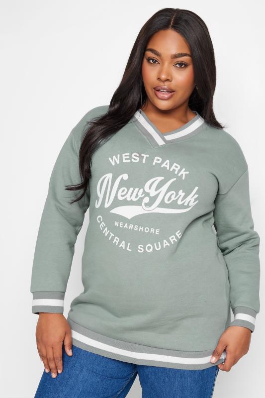 Plus Size  YOURS Curve Grey 'New York' Varsity Sweatshirt