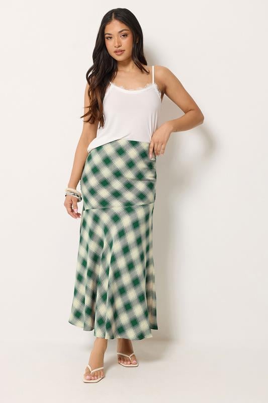  PixieGirl Petite Dark Green Blurred Check Maxi Skirt