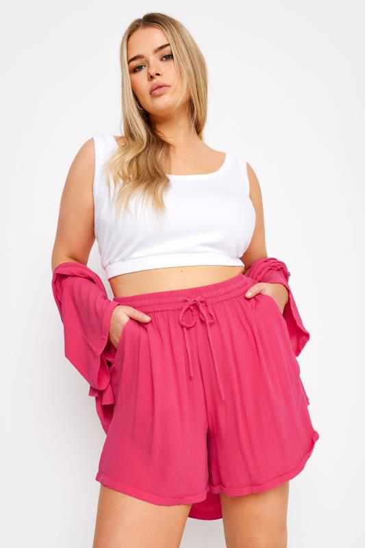 LIMITED COLLECTION Plus Size Pink Crinkle Shorts | Yours Clothing 3