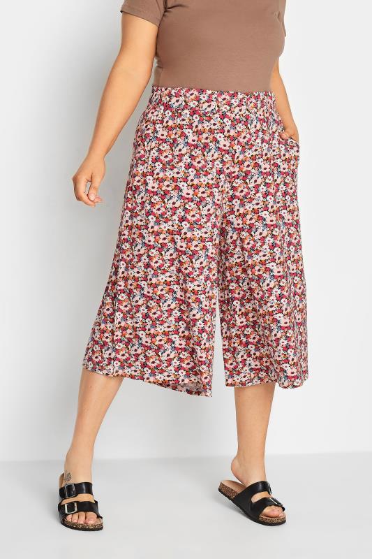  Grande Taille YOURS Curve Black & Pink Floral Print Culottes