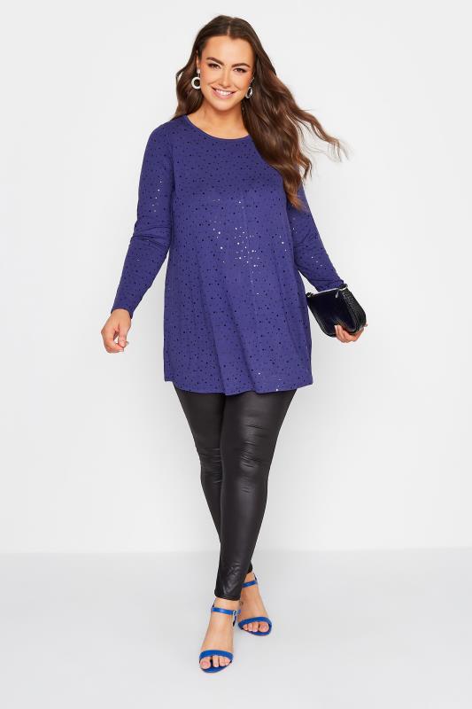 Plus Size Blue Embellished Long Sleeve Swing Top | Yours Clothing 2