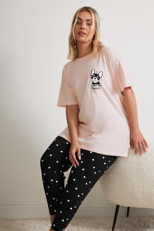 Plus Size  YOURS Curve Pink 'Excuse My Frenchie' Pyjama Set