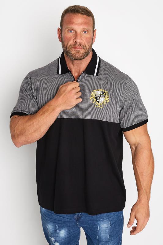 BadRhino Big & Tall Black Crest Zip Polo Shirt | BadRhino  1