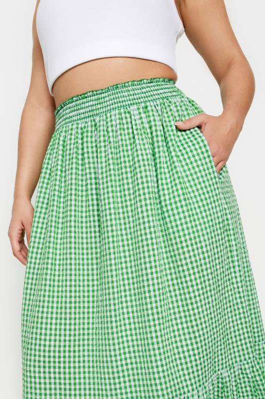 YOURS Plus Size Green Gingham Tiered Pure Cotton Midi Skirt | Yours Clothing 5
