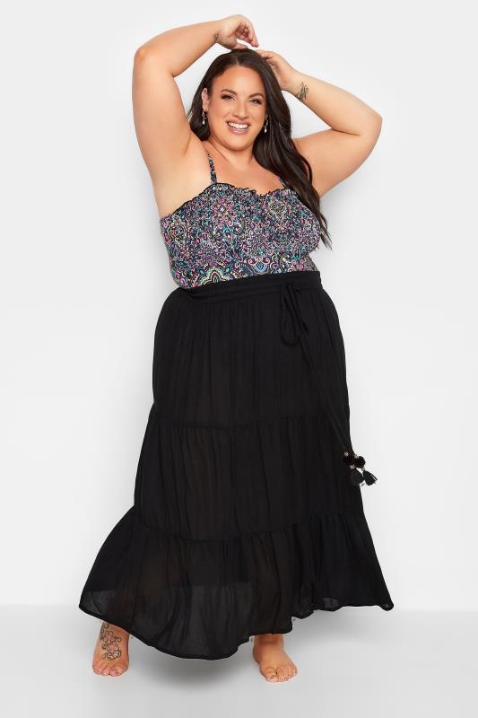 YOURS Curve Plus Size Black Tiered Beach Skirt | Yours Clothing  2