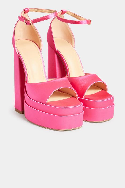PixieGirl Pink Satin Peep Toe Platform High Heels In Standard D Fit | PixieGirl 2