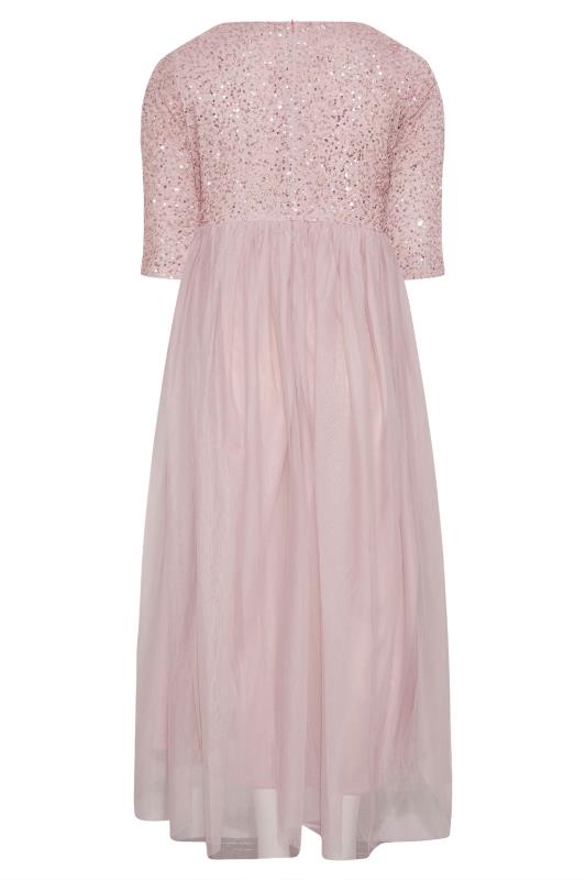 LUXE Plus Size Pink Sequin Hand Embellished Maxi Dress | Yours Clothing  7
