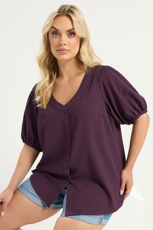  YOURS blusa texturizada abotonada púrpura