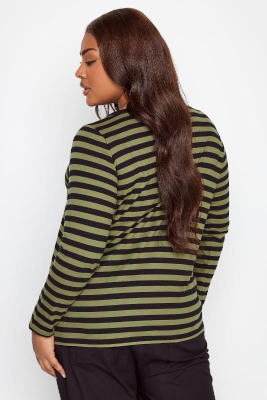 YOURS 2 PACK Plus Size Khaki Green & Beige Stripe Print Long Sleeve T-Shirts | Yours Clothing 5
