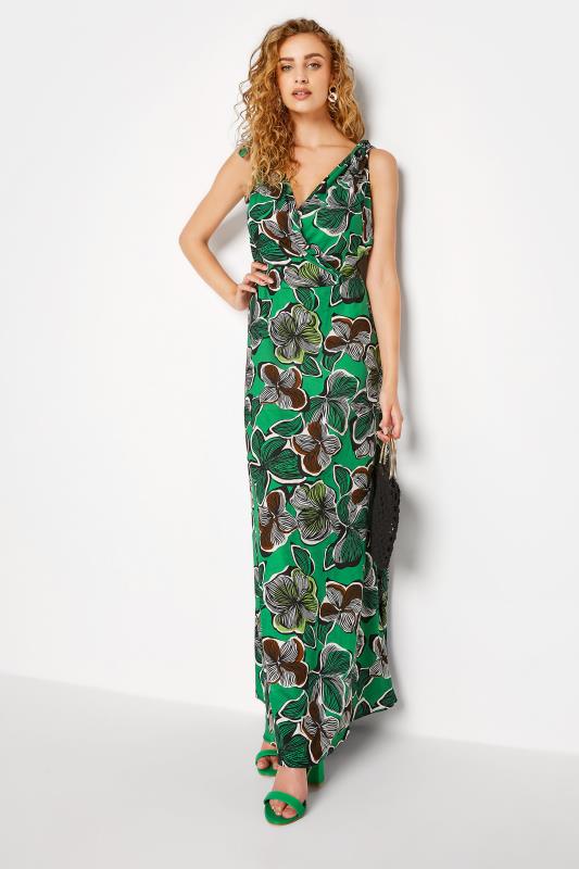 LTS Tall Green Tropical Print Shoulder Tie Maxi Dress 2