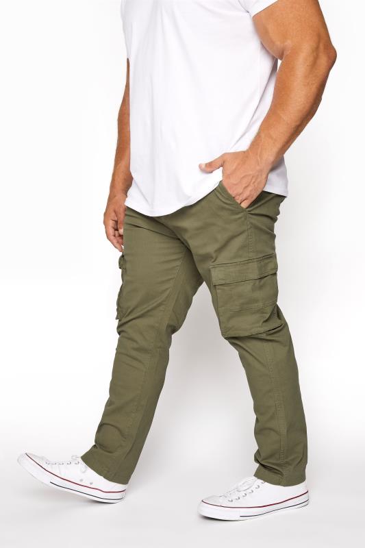 Men's  BadRhino Big & Tall Khaki Green Stretch Cargo Trousers