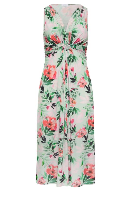 YOURS LONDON Plus Size Green Floral Print Knot Front Maxi Dress | Yours Clothing 6