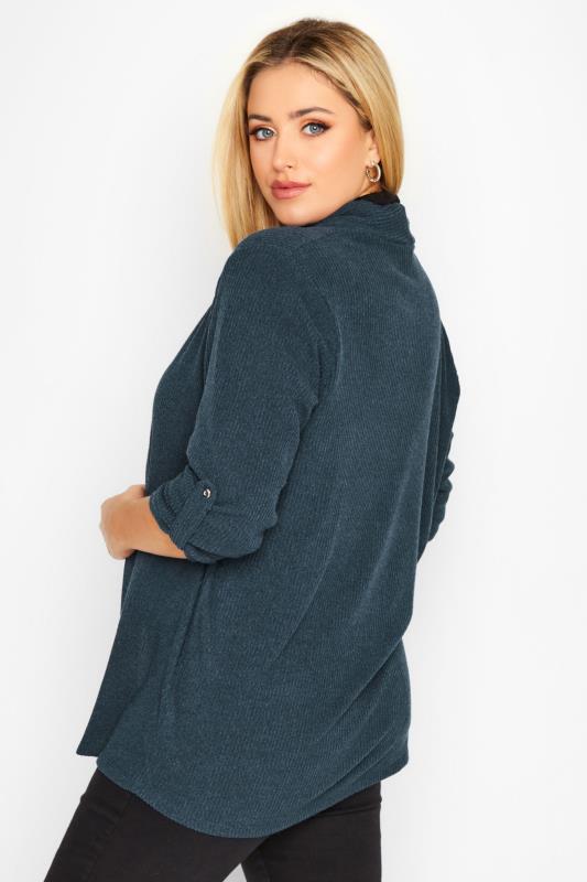 Curve Plus Size Navy Blue Ribbed Cardigan | Yours Clothing  3