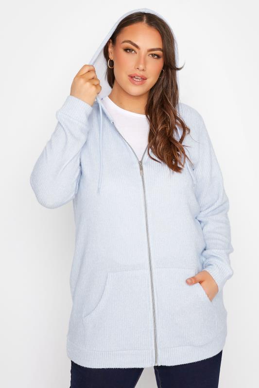 Plus Size Blue Soft Touch Ribbed Zip Through Hoodie | Yours Clothing 4