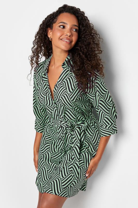Women's  M&Co Green Geometric Print Shirt Dress