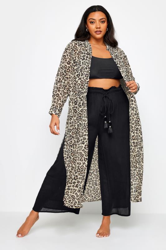YOURS Plus Size Natural Brown Leopard Print Longline Beach Shirt | Yours Clothing 3