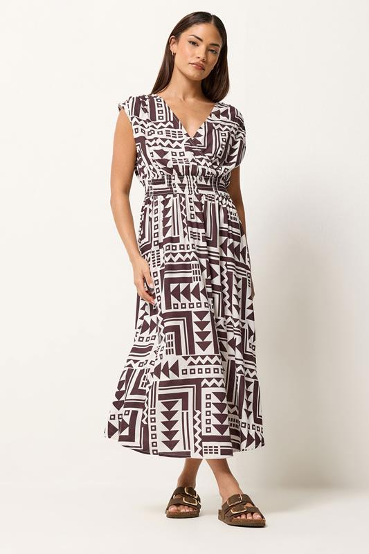 PixieGirl Petite Women's Chocolate Brown Abstract Midi Dress | PixieGirl 1