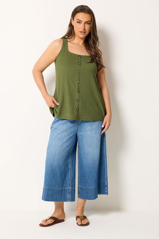YOURS Plus Size Khaki Green Button Vest | Yours Clothing 1