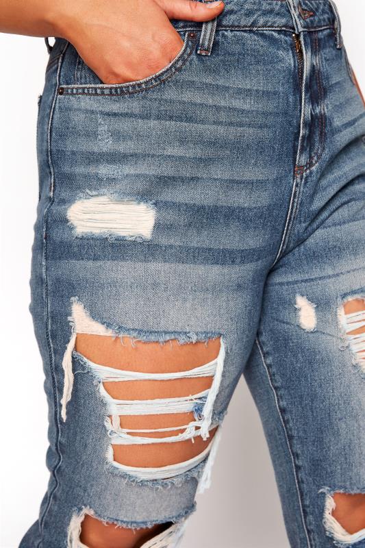 YOURS FOR GOOD Curve Mid Blue Extreme Distressed MOM Jeans_D.jpg