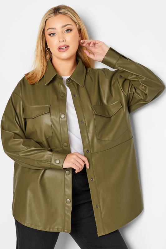  Grande Taille YOURS Curve Olive Green Faux Leather Shacket