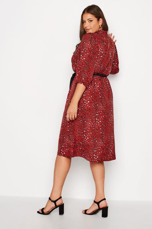 YOURS LONDON Plus Size Red Animal Print Ruffle Neck Dress | Yours Clothing 3