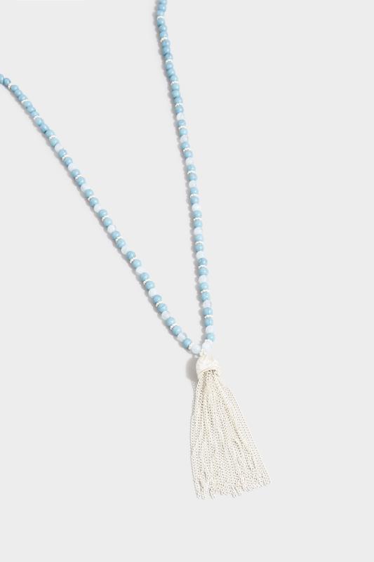 Blue Bead Tassel Pendant Long Necklace 4