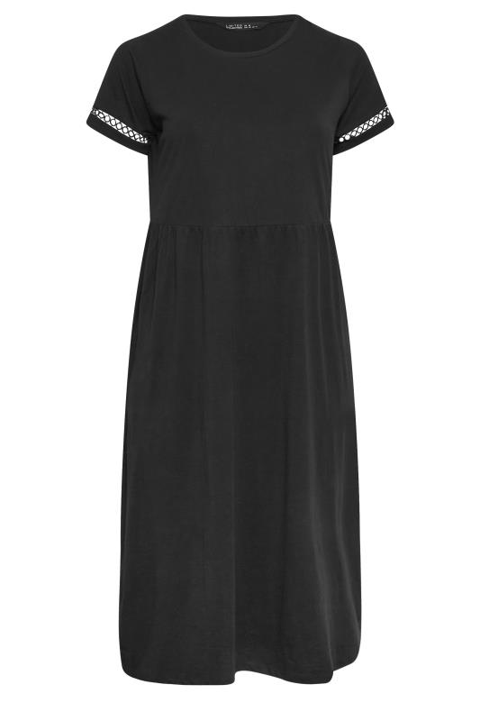 LIMITED COLLECTION Plus Size Black Crochet Trim T-Shirt Dress | Yours Clothing 6
