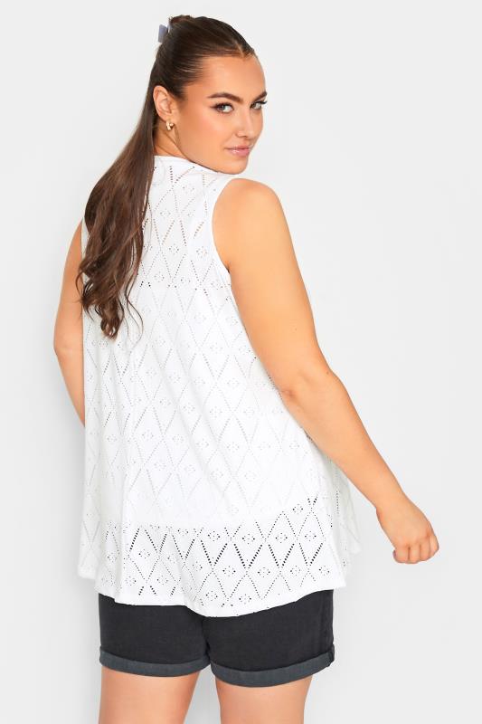 YOURS Plus Size White Broderie Anglaise Pleated Vest Top | Yours Clothing 4