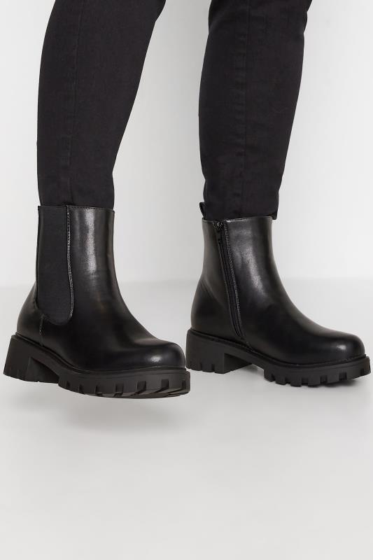  Black Chunky Chelsea Boots In Wide E Fit & Extra Wide EEE Fit