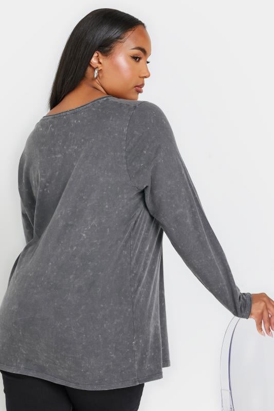 YOURS Plus Size Grey Acid Wash Long Sleeve Top | Yours Clothing  3