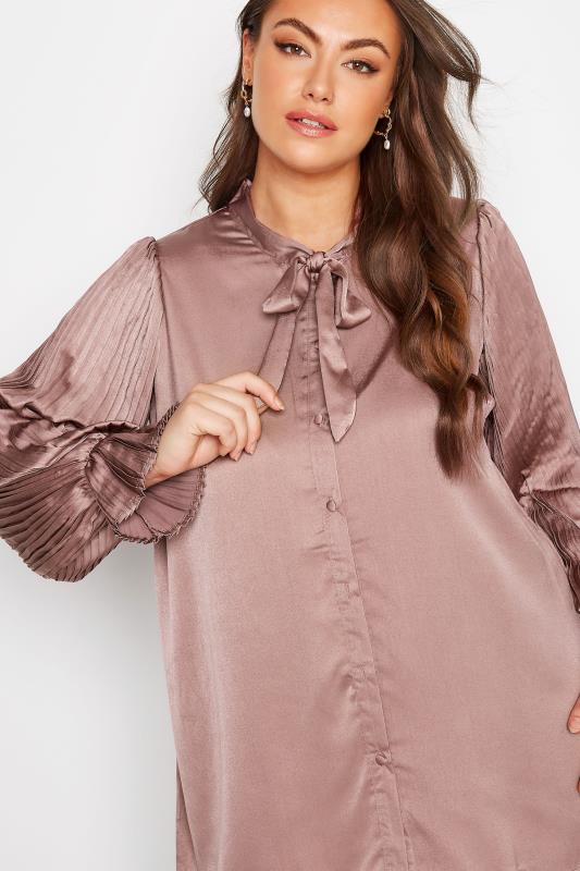 YOURS LONDON Curve Pink Satin Pleated Bow Blouse 4