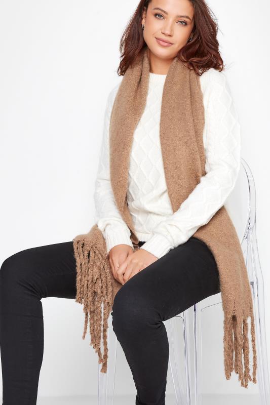 Brown Super Soft Chunky Tassel Scarf | Yours Clothing 1
