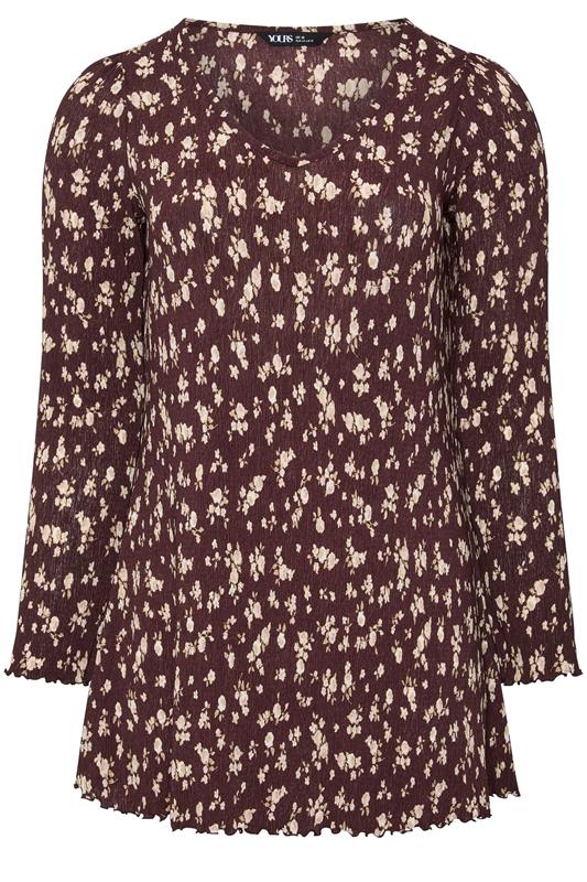  YOURS Curve Chocolate Brown Ditsy Floral Tunic Top