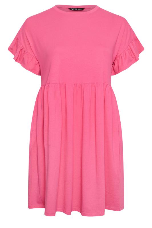 YOURS Plus Size Pink Frill Sleeve Smock Tunic Dress | Yours Clothing 5