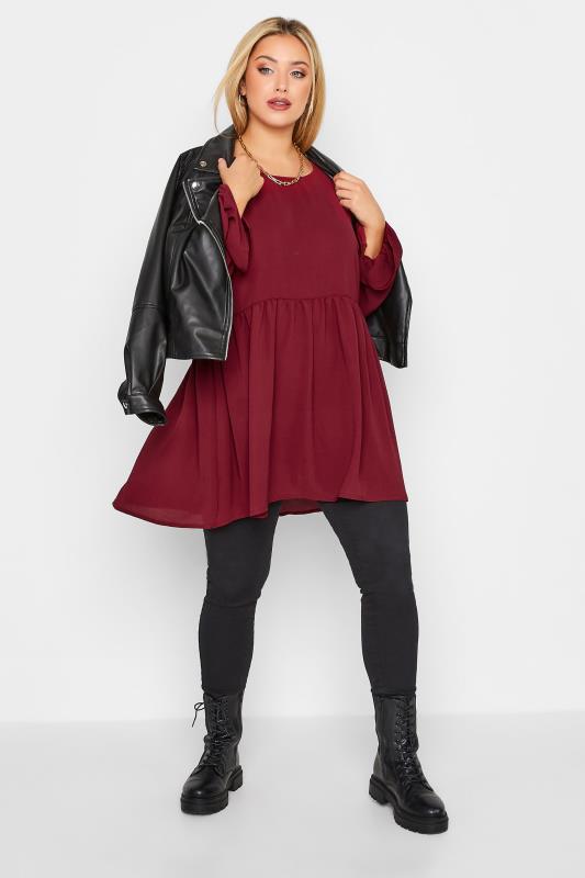 LIMITED COLLECTION Plus Size Burgundy Red Peplum Blouse | Yours Clothing 2