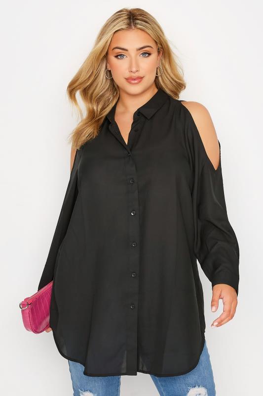 Plus Size Black Cold Shoulder Shirt | Yours Clothing 1
