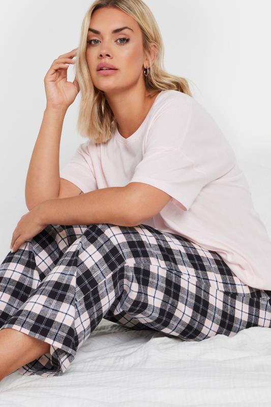 YOURS Plus Size Pink Woven Check Print Pyjama Set | Yours Clothing 4