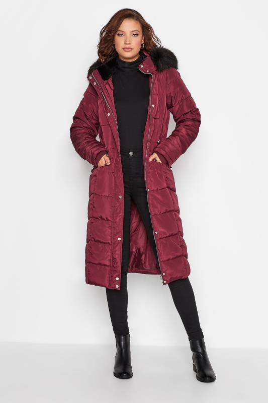 Tall  LTS Tall Burgundy Red Longline Puffer Coat